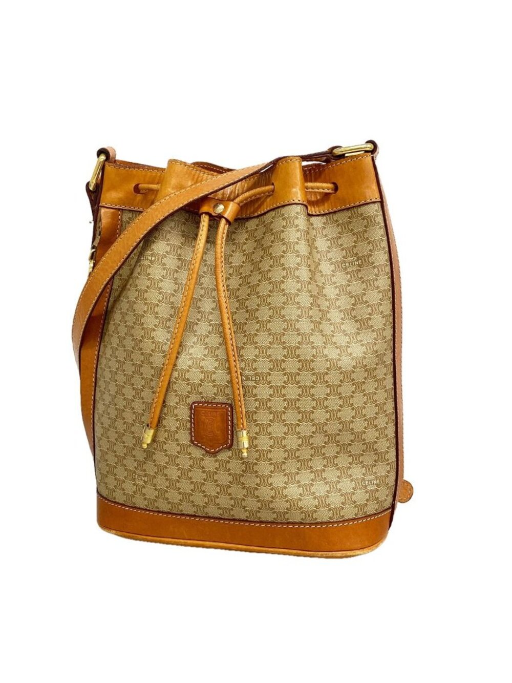 Celine Shoulder Bag Macadam Brown Beige Gold